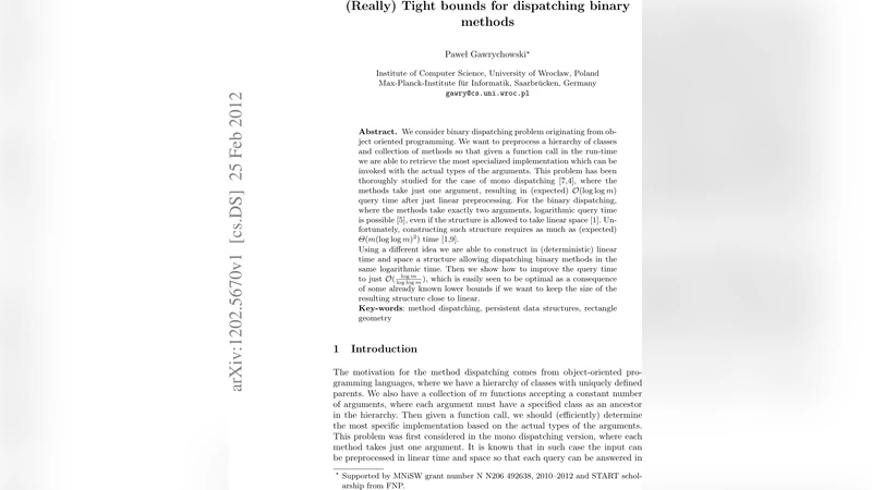 이진 메서드 디스패치를 위한 최적 선형 구조와 쿼리 시간