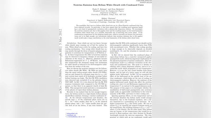 헬륨 백색왜성 응축 핵 중성미자 방출