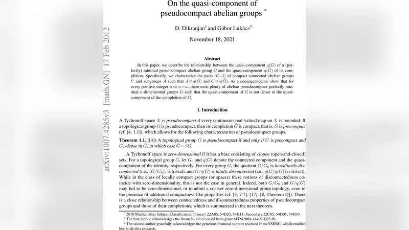 유사컴팩트 아벨 군의 준연결성 성분 연구