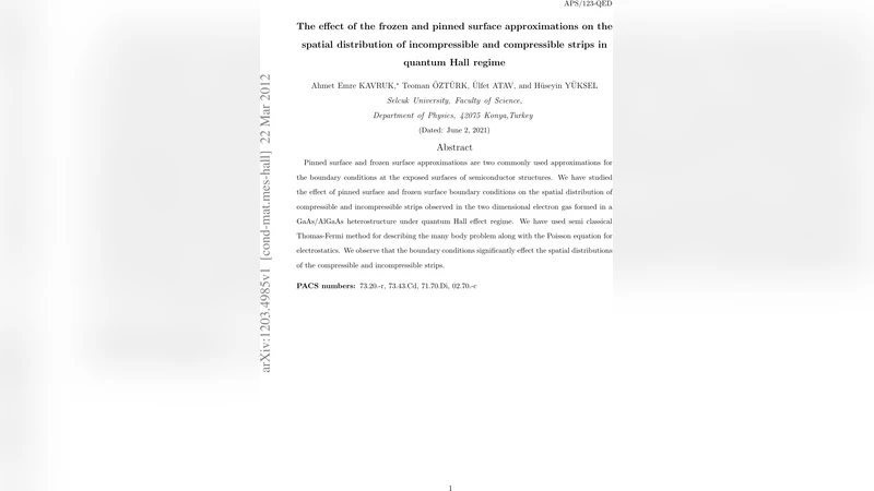 양자 홀 효과에서 고정표면과 동결표면 근사법이 전도성·비전도성 스트립 분포에 미치는 영향