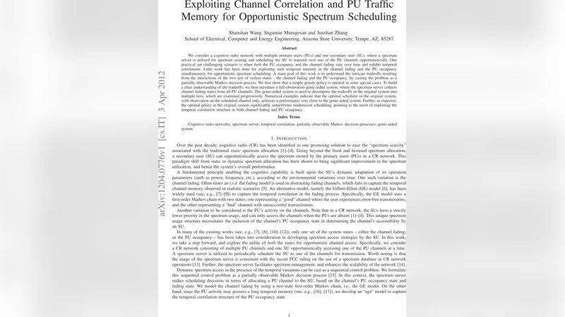 채널 상관관계와 PU 트래픽 메모리를 활용한 기회 스펙트럼 스케줄링