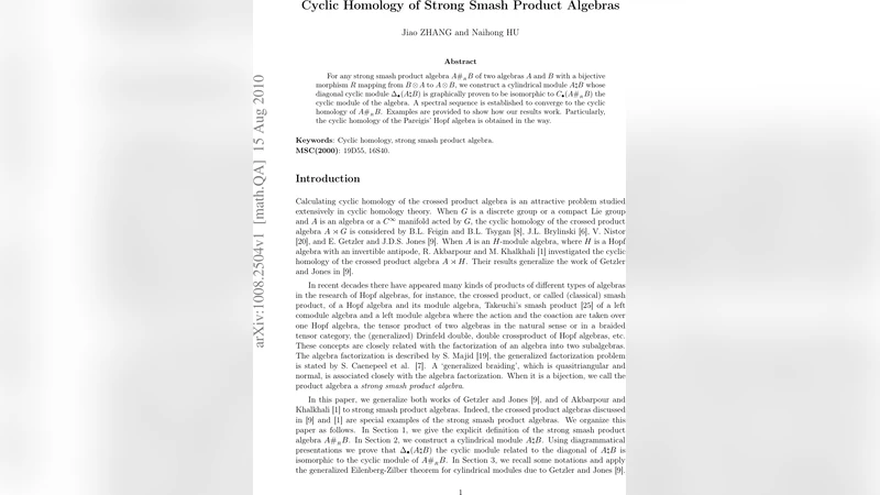 강력 스매시 곱 대수의 순환 동질성 연구