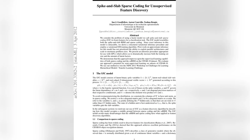 스파이크 슬랩 희소 코딩을 이용한 비지도 특징 학습