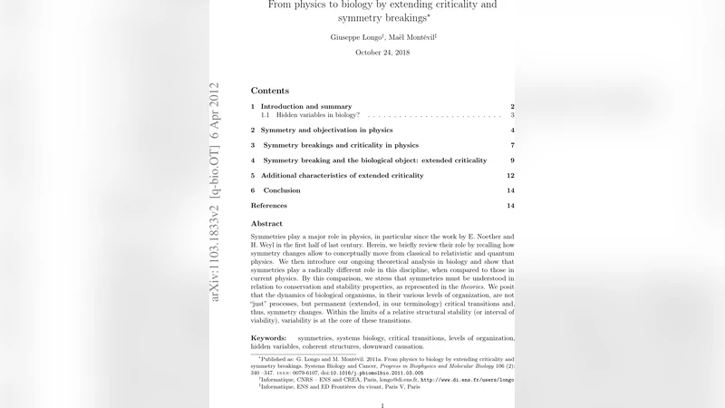 생명 현상의 연장된 임계와 대칭 붕괴