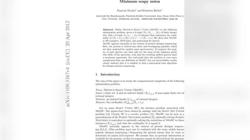 컴퓨팅 질량분석 문제의 복잡도: 최소 비누 합집합(MinSU) 연구