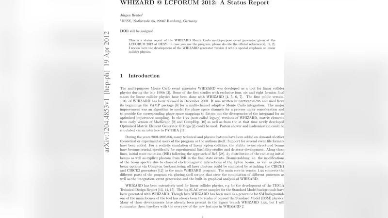 WHIZARD 최신 현황과 선형 충돌기 적용