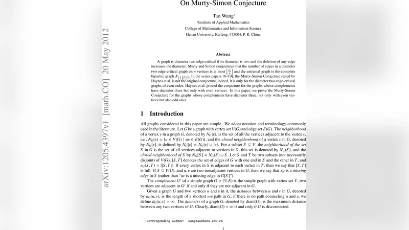 직경 2 에지 크리티컬 그래프에 대한 Murty Simon 추측의 확장