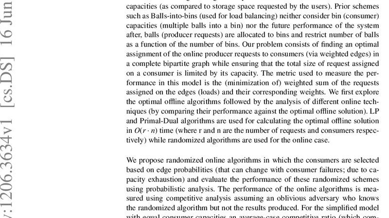 제한 용량과 가중치가 있는 볼‑빈 모델의 최적 배정 및 온라인 경쟁 분석