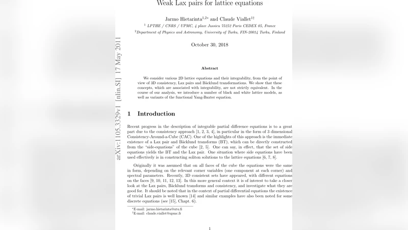 약한 라크스쌍과 격자 방정식의 통합성 재검토