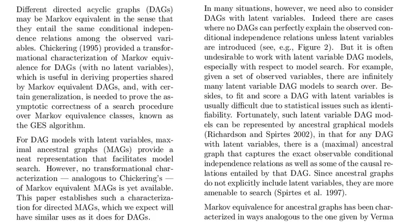잠재 변수 포함 DAG의 마코프 동등성 변환 특성화