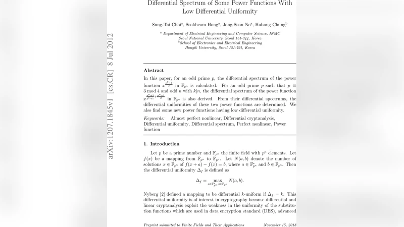 저차 차분 균일성을 갖는 거듭제곱 함수들의 차분 스펙트럼 분석