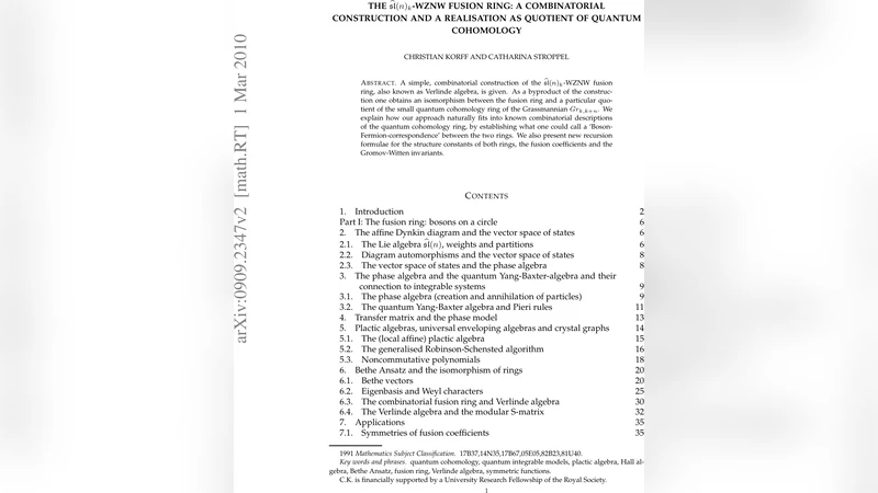 슬엔n 윈즈 융합환의 새로운 조합적 구성과 양자 코호몰로지와의 동형