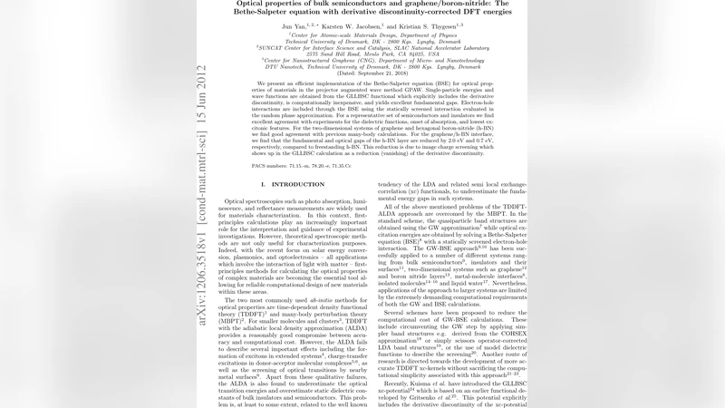 베리 사플터 방정식과 파생 불연속성 보정 DFT를 이용한 벌크 반도체·그래핀/BN 광학 특성 연구