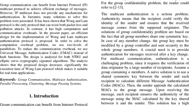 효율적인 두 단계 병렬화 기반 웡 램 멀티캐스트 인증 설계