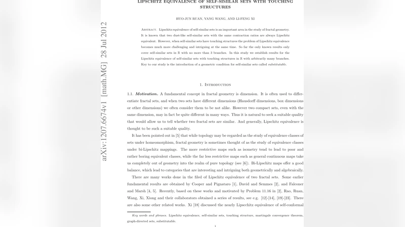 접촉 구조를 가진 자기유사 집합의 Lipschitz 동등성 연구