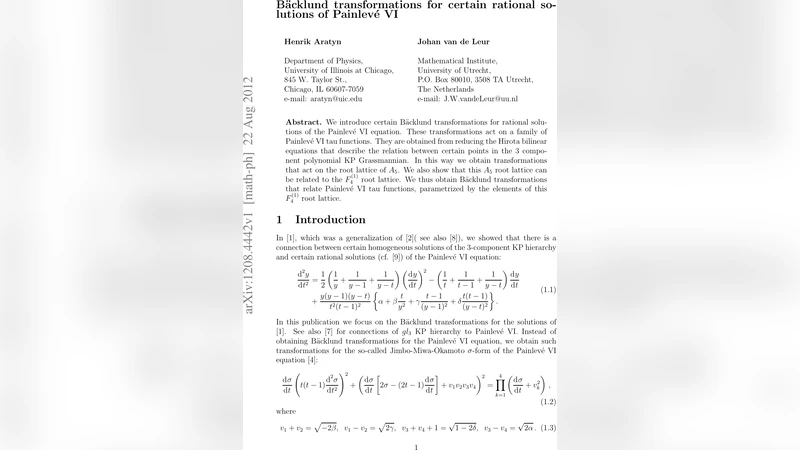 Painlevé VI의 유리해를 연결하는 새로운 백란크 변환과 F₄⁽¹⁾ 격자 구조