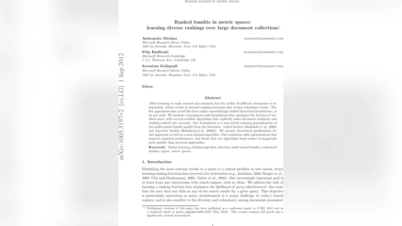 다양성을 최적화하는 메트릭 공간 순위 밴딧