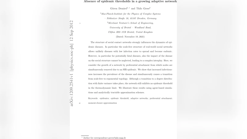 성장하는 적응 네트워크에서 전염병 임계값이 사라진다