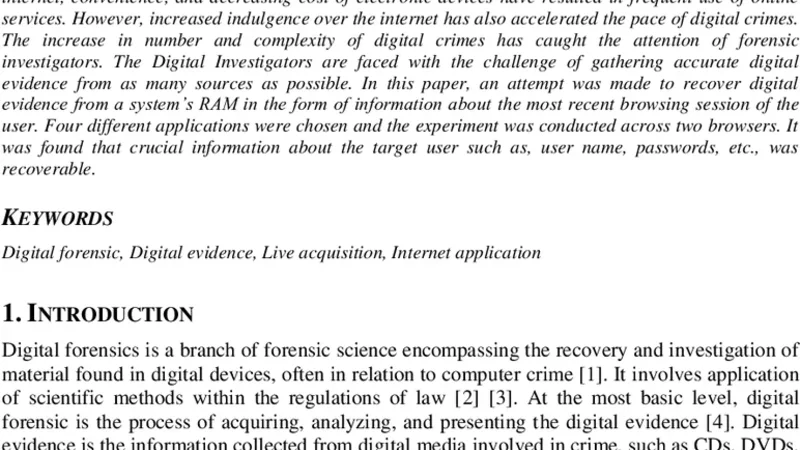 인터넷 서비스 메모리 포렌식: RAM에서 실시간 브라우징 증거 추출
