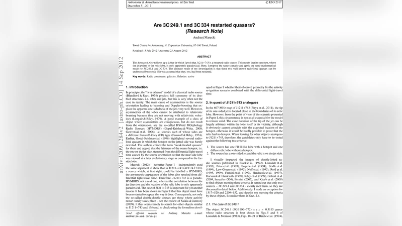 재시작된 퀘이사 3C249.1과 3C334의 새로운 해석