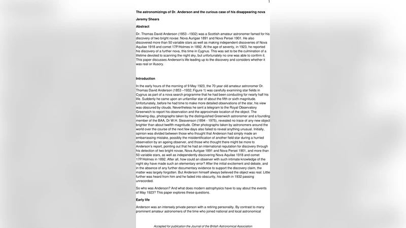 안데르슨 박사의 사라진 신성의 미스터리