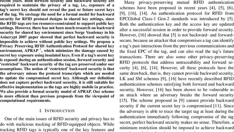 APRAP 또 다른 프라이버시 보호 RFID 인증 프로토콜