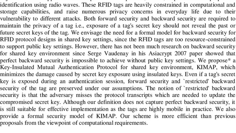 키인슐레이션 기반 RFID 상호인증 프로토콜 KIMAP