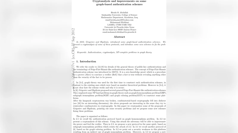 그래프 기반 인증 프로토콜의 취약점 분석 및 개선 방안