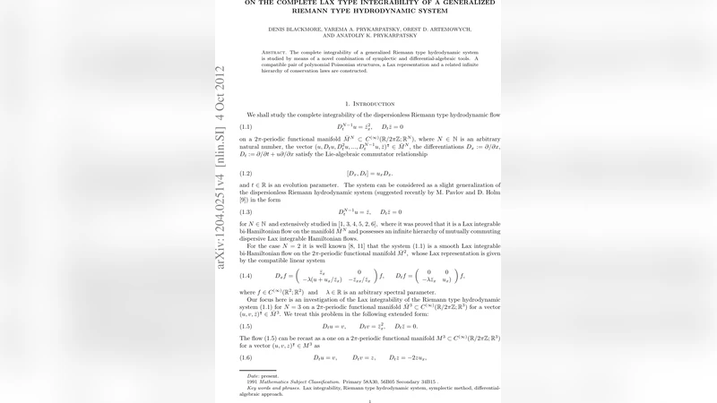 일반화된 리만형 수리유체계의 완전 적분성