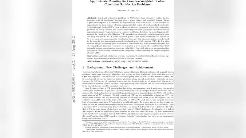 복소 가중치 부울 제약 만족 문제의 근사 카운팅 이분법