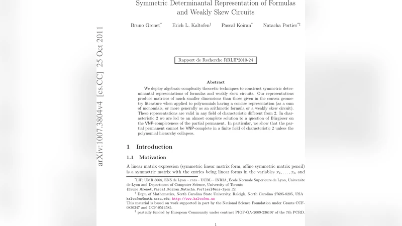 공식과 약하게 비대칭 회로의 대칭 행렬식 표현