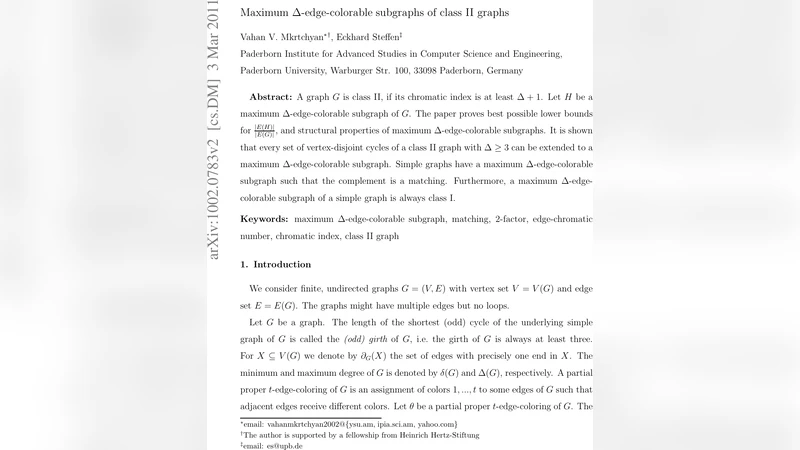 클래스 II 그래프의 최대 Δ‑엣지 색칠 가능한 부분그래프 연구