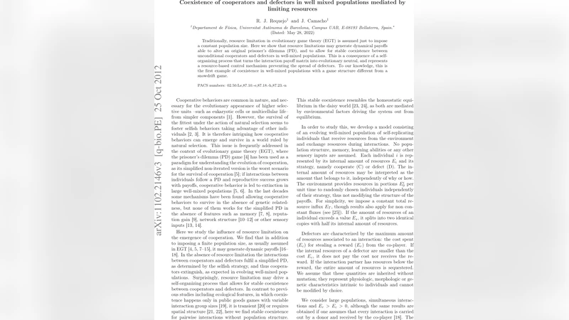 제한된 자원이 만든 협력자와 배신자의 공존 메커니즘