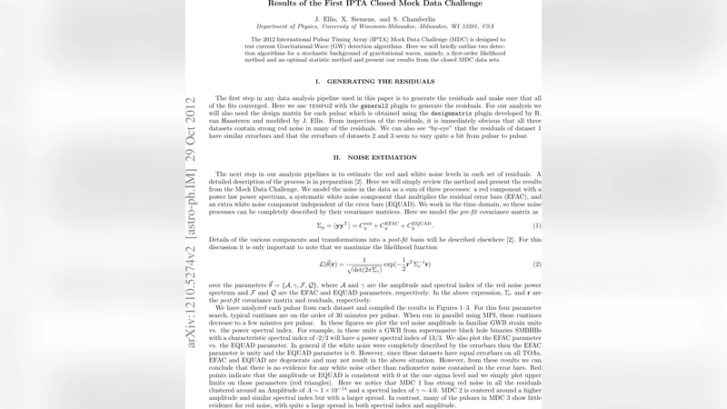 IPTA 첫 번째 폐쇄 모의 데이터 챌린지 결과와 중력파 탐지 알고리즘 평가