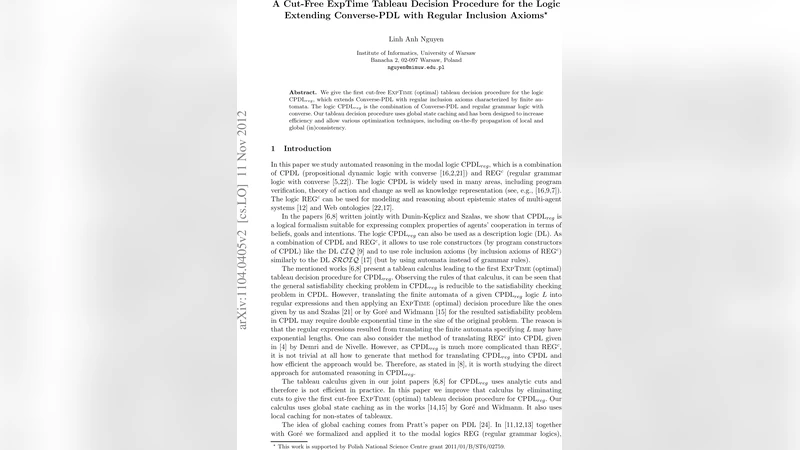 대화형 PDL 정규 포함 공리의 무절단 ExpTime 테이블라우 결정 절차