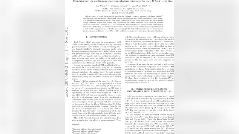 백삼십기가 전자볼트 감마선 라인과 연관된 연속 스펙트럼 탐색
