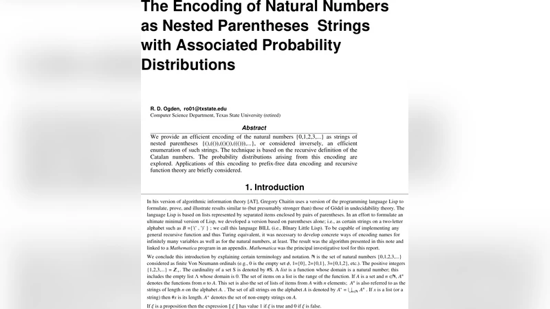 자연수와 중첩 괄호 문자열의 효율적 인코딩 및 확률 분포