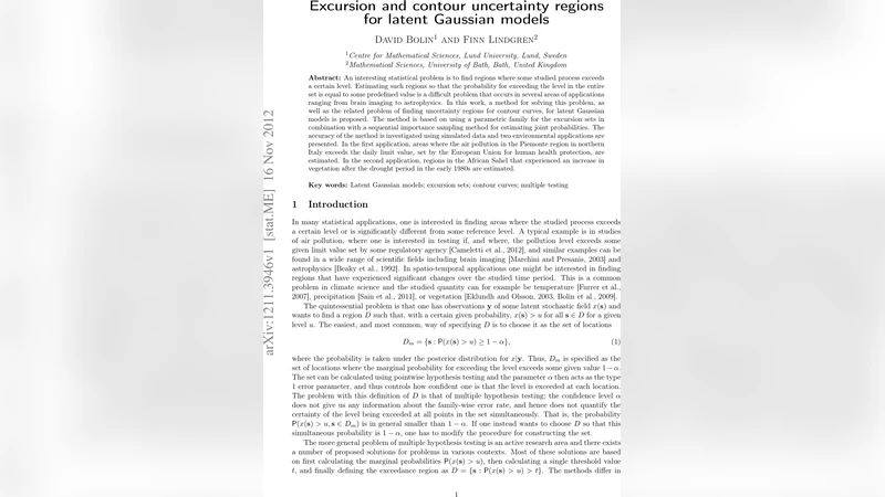 잠재 가우시안 모델을 위한 초과구역 및 등고선 불확실성 영역