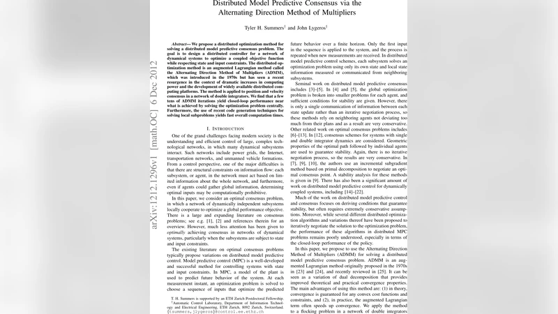 분산 모델 예측 합의 제어를 위한 ADMM 방법