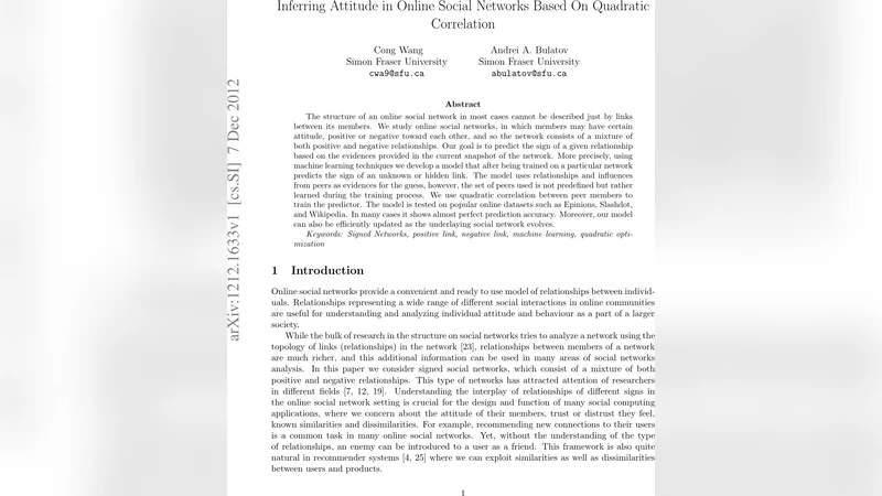 온라인 소셜 네트워크 태도 추론 이차 상관관계 기반