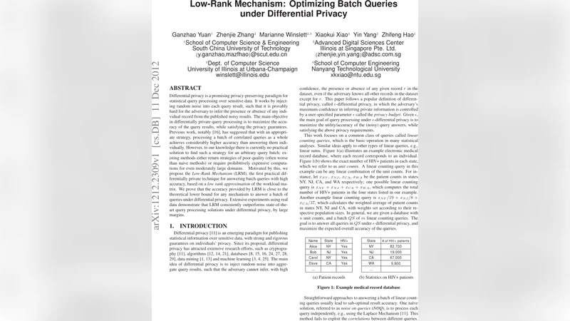 배치 쿼리 차등 개인정보 보호를 위한 저차원 근사 메커니즘