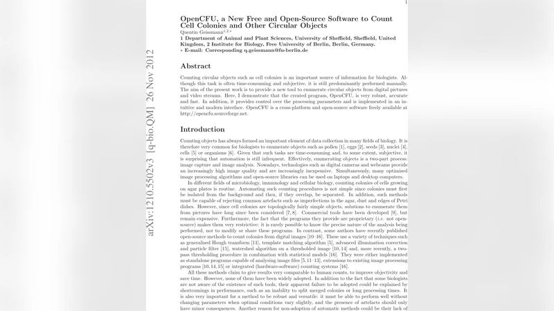OpenCFU: 무료 오픈소스 원형 객체 자동 계수 프로그램