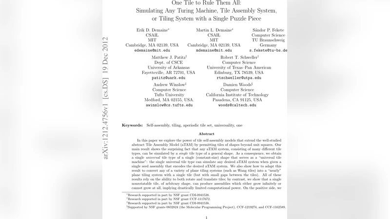 하나의 퍼즐 조각으로 모든 튜링 기계와 타일 시스템을 시뮬레이션