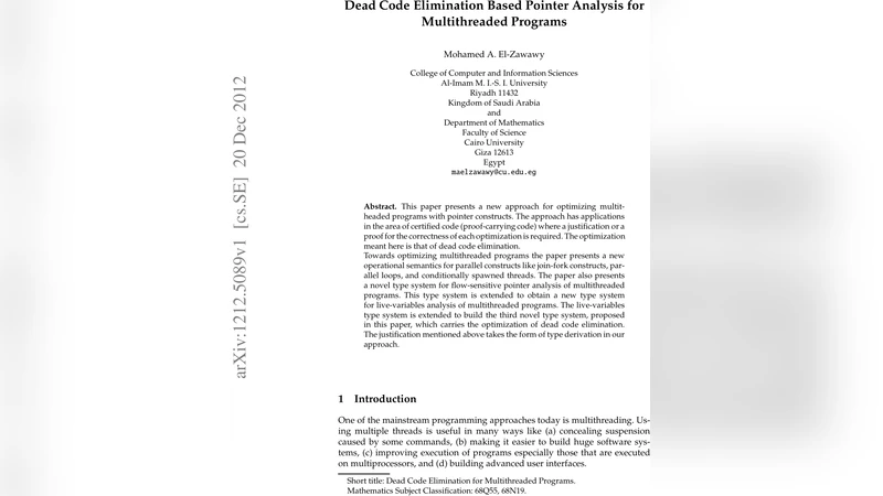 멀티스레드 프로그램을 위한 사망 코드 제거와 포인터 분석