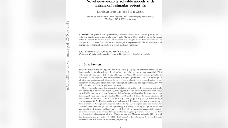 특이한 비조화 퍼텐셜의 새로운 준정밀 해법 모델