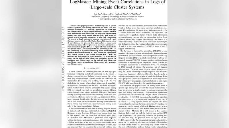 대규모 클러스터 로그에서 이벤트 상관관계 마이닝을 위한 LogMaster