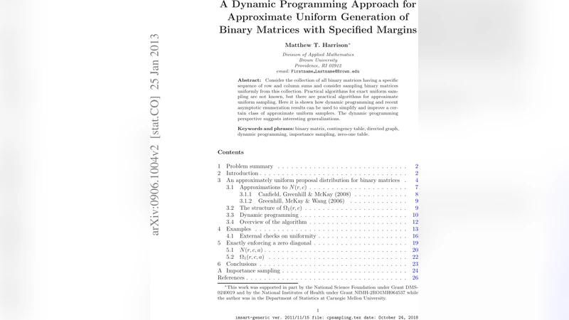 행과 열 합을 맞춘 이진 행렬의 근사 균등 생성: 동적 계획법 혁신