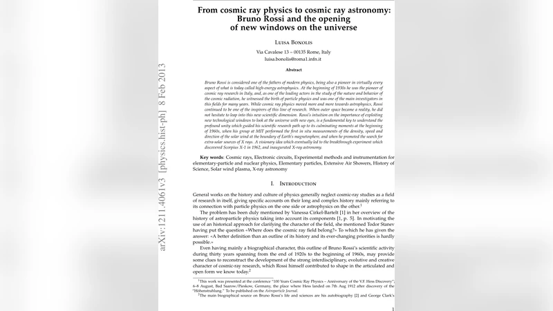 우주선 물리에서 우주선 천문학까지 브루노 로시와 새로운 관측 창