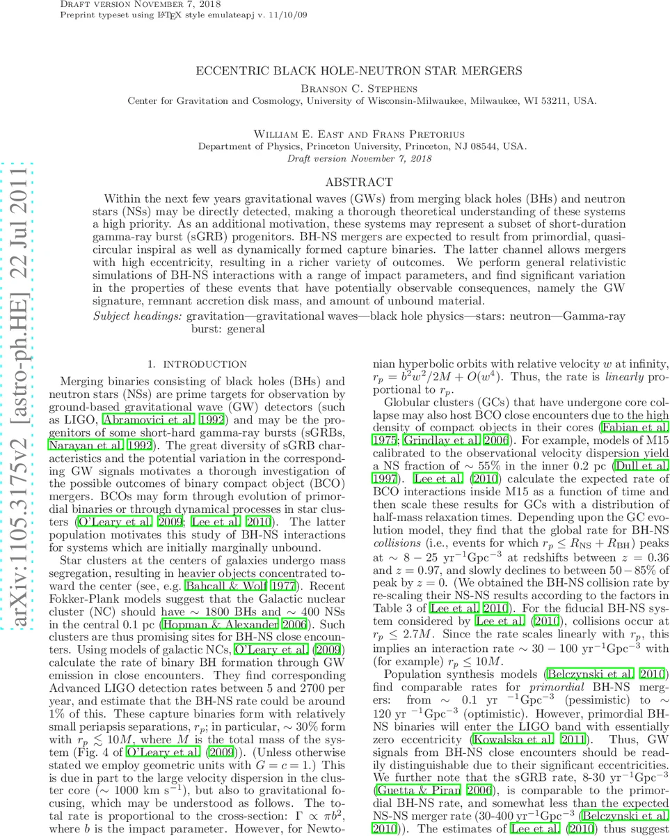 타원 궤도 블랙홀 중성자별 충돌의 새로운 물리