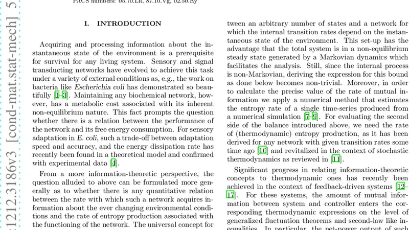 자율 감각 네트워크의 정보와 열역학 엔트로피 생산 비교